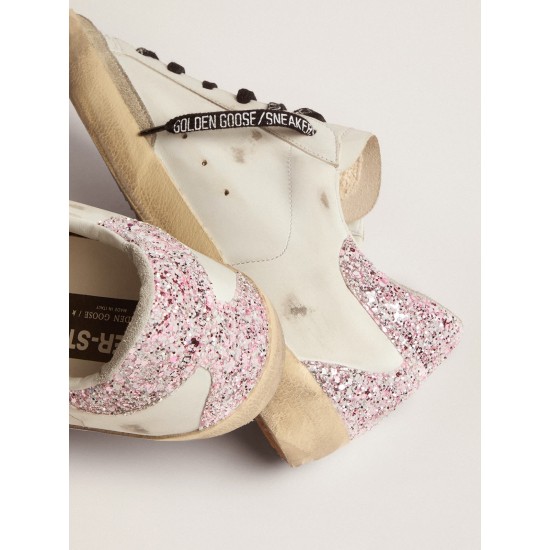 Super-Star sneakers with blue leather star and glitter heel tab
