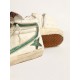 Slide in beige nappa with green laminated leather star and flash