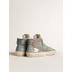 Light blue suede Slide LTD with white star and gold glitter flash
