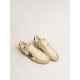 Ball Star in white mesh with vintage blue leather star and heel tab