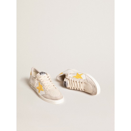 Ball Star LTD in white mesh with yellow leather star and heel tab