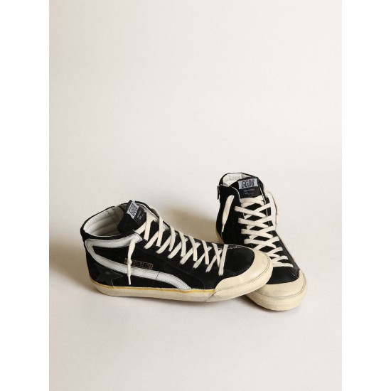 Men's Slide Penstar in black suede with black star and white flash