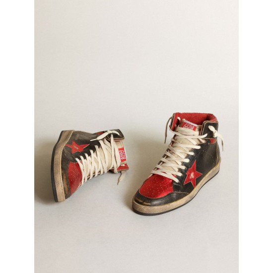 Men's Sky-Star in glossy black leather with red star