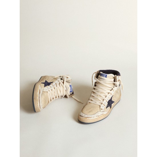 Men's Sky-Star in cream-colored nylon and leather with blue suede star