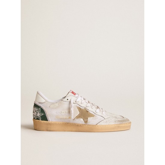 Ball Star LTD in white crackle leather and mesh with suede star