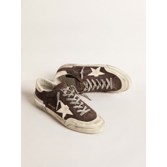 Super-Star in gray suede with ecru nappa star and heel tab