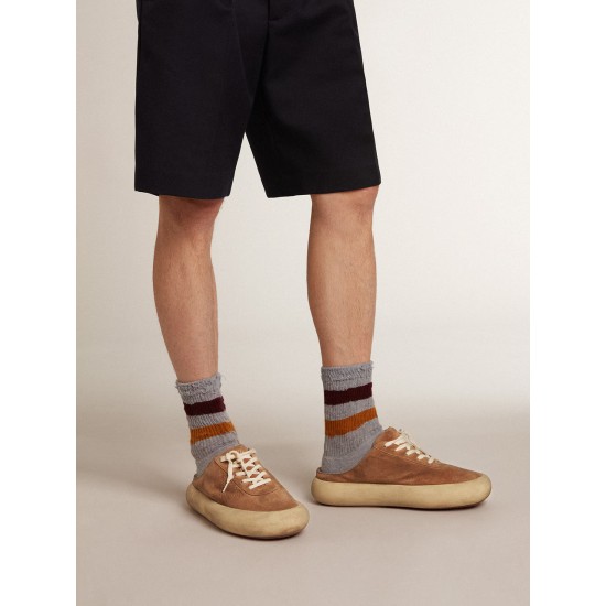 Men's Space-Star Sabots in tobacco suede with perforated star