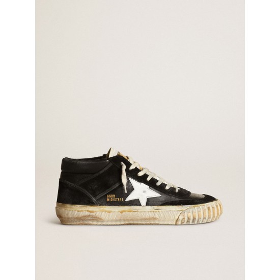 Men’s Mid Star in black nappa and suede with white leather star