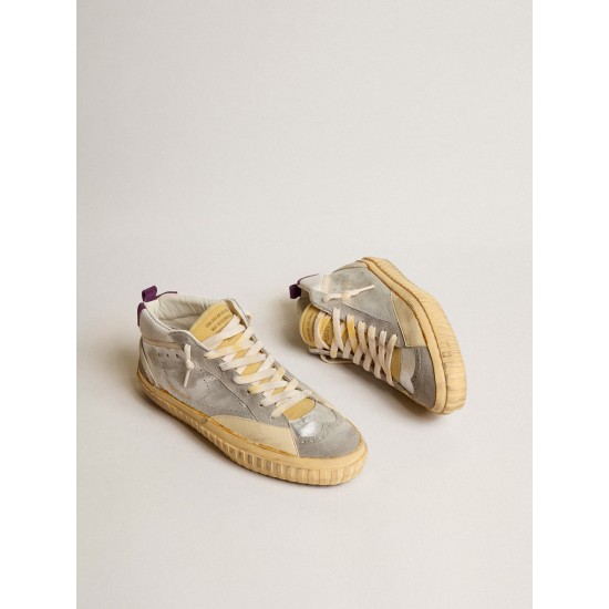 Mid Star LAB in silver metallic leather and mesh with perforated star