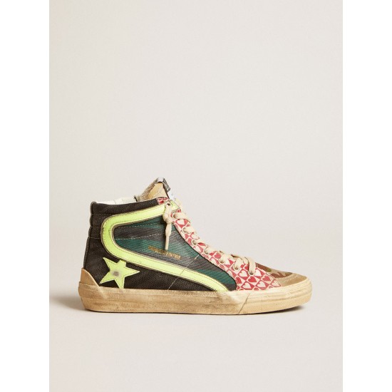 Men’s Slide LAB in camo canvas with yellow leather star and flash