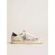 Stardan in white leather and mesh with blue metallic heel tab