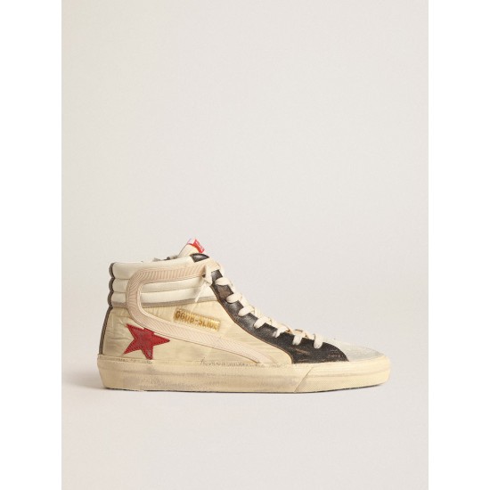 Slide LTD in faded nylon with suede star and beige flash