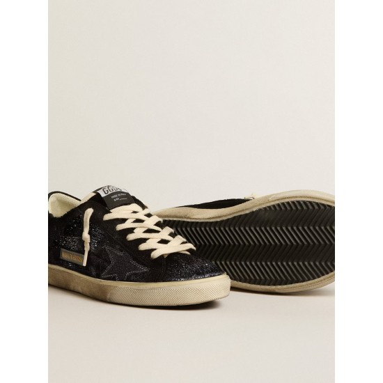 Men’s Super-Star in black velvet and suede with black suede star