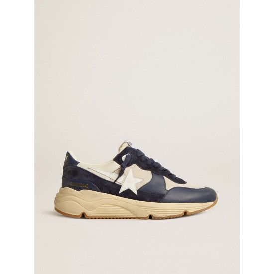 Running Sole in cream mesh and blue leather with a white leather star