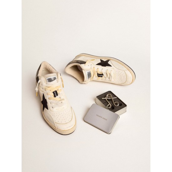 Men’s Ball Star Pro Mid in aged white leather with black star