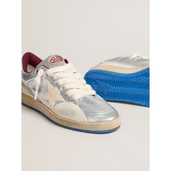Men’s Ball Star Pro in silver metallic leather with cream-colored star