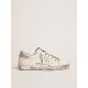 Women's Super-Star with silver sparkle foxing and metal stud lettering