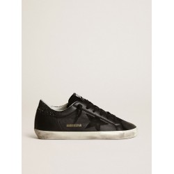 Women's Super-Star in black nappa with black star and glitter heel tab
