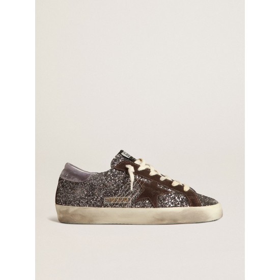 Super-Star in glitter with a brown star and lilac heel tab