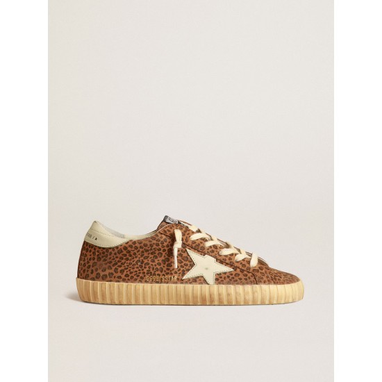 Super-Star in suede with leopard print and cream leather star