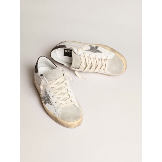 Women's Super-Star with silver star and brown glitter heel tab