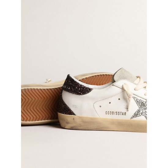 Women's Super-Star with silver star and brown glitter heel tab