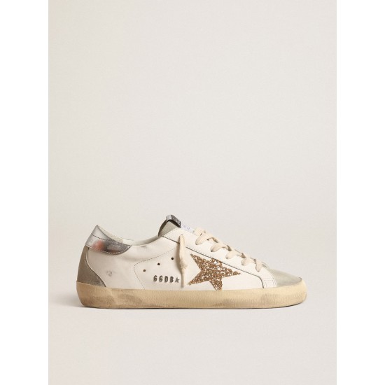 Women's Super-Star with gold glitter star and ice-gray suede inserts