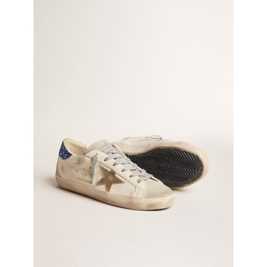 Women's Super-Star LTD in nappa leather with platinum star and blue glitter heel tab