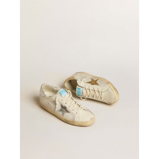 Super-Star in white leather and suede with silver and gold leather star