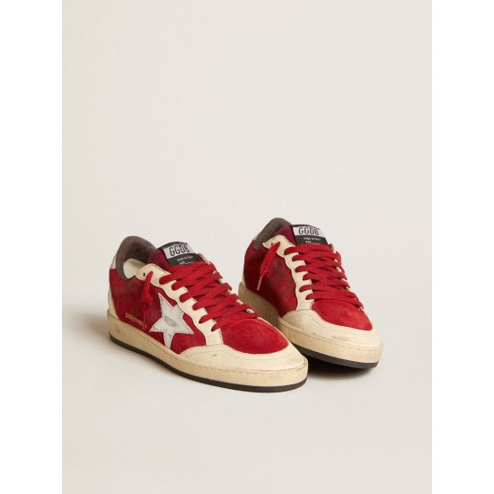 Ball Star in burgundy suede with silver leather star and heel tab