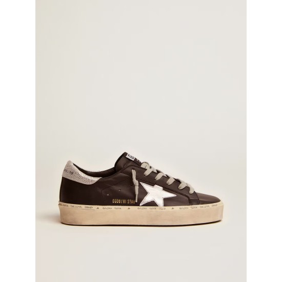 Women's Hi Star in black leather with silver laminated leather star