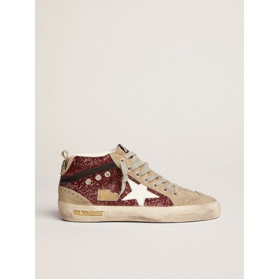 Women's Mid Star in burgundy glitter with gray inserts and white star