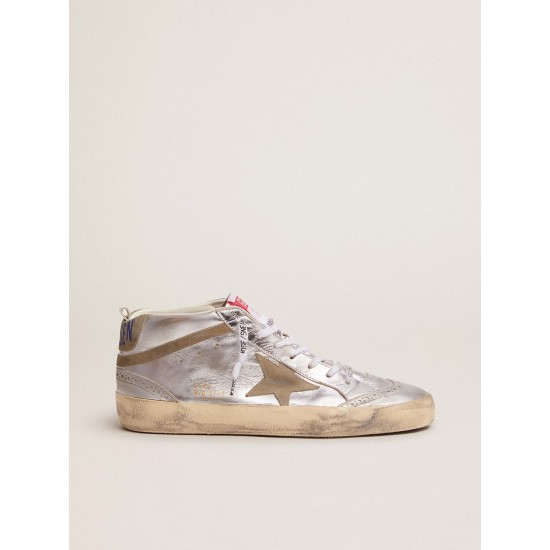 Women's Mid Star in silver laminated leather with dove gray star