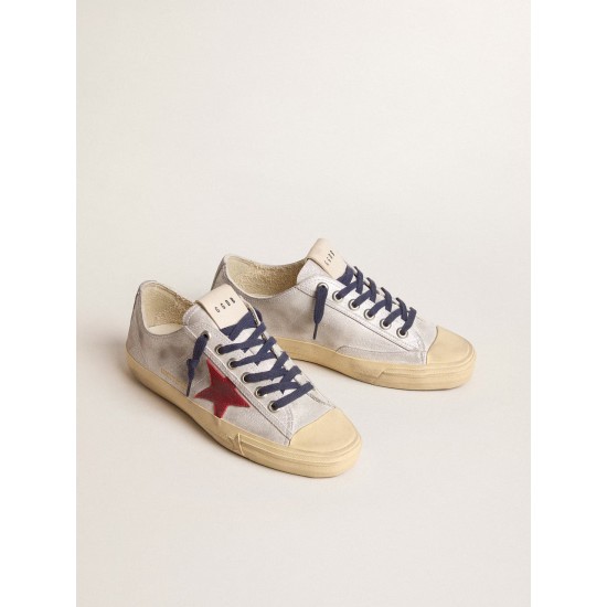Women's V-Star LTD in silver metallic suede with red suede star