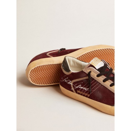 Women’s Super-Star Penstar LAB in burgundy suede with perforated star
