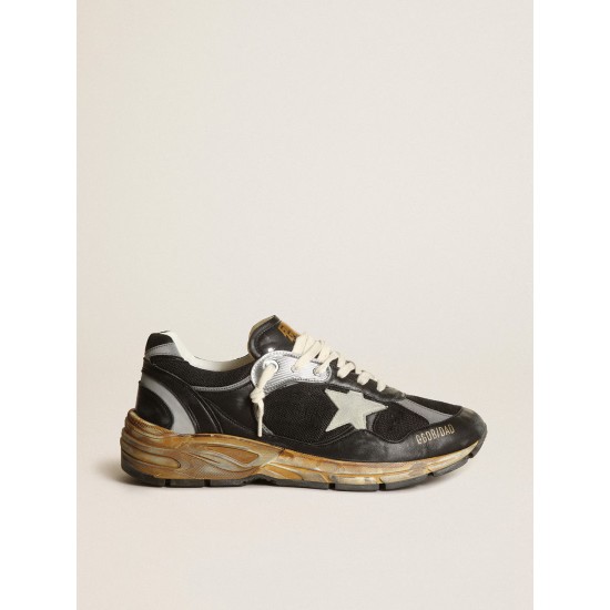 Women's Dad-Star in black mesh and nappa with ice-colored star