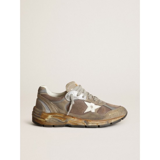 Women's Dad-Star in dove gray mesh and suede