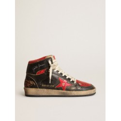 Women's Sky-Star in black glossy leather with red star