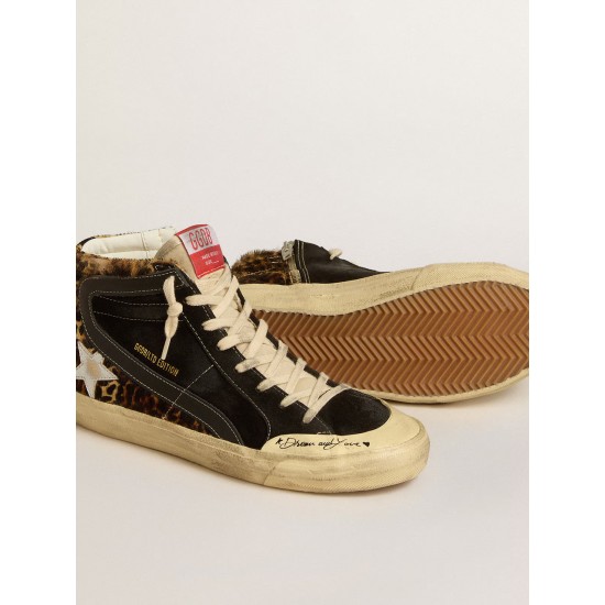 Slide Penstar LTD in leopard-print pony skin with silver star and black flash