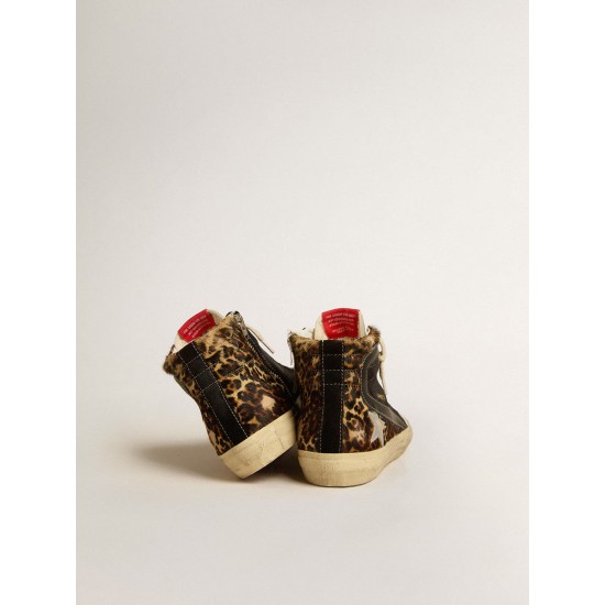 Slide Penstar LTD in leopard-print pony skin with silver star and black flash