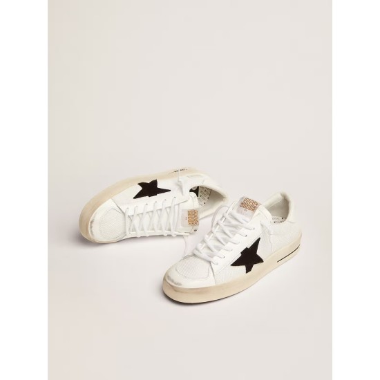 Stardan with white leather and mesh inserts and black suede star