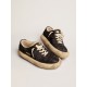 Women's Space-Star shoes in quilted black nylon with shearling lining