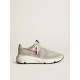 Women's Running Sole in silver leather with ice-gray inserts