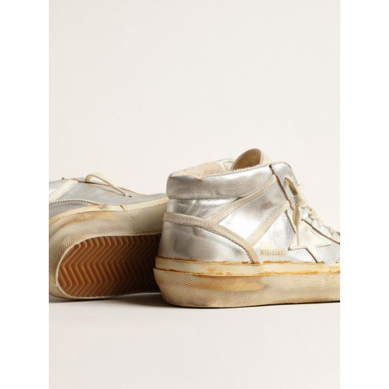 Women’s Mid Star in silver metallic leather with ivory star
