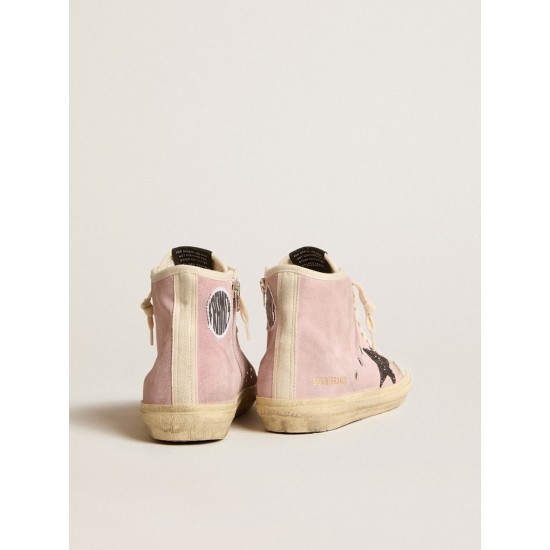 Francy Penstar in pink suede with gray glitter star