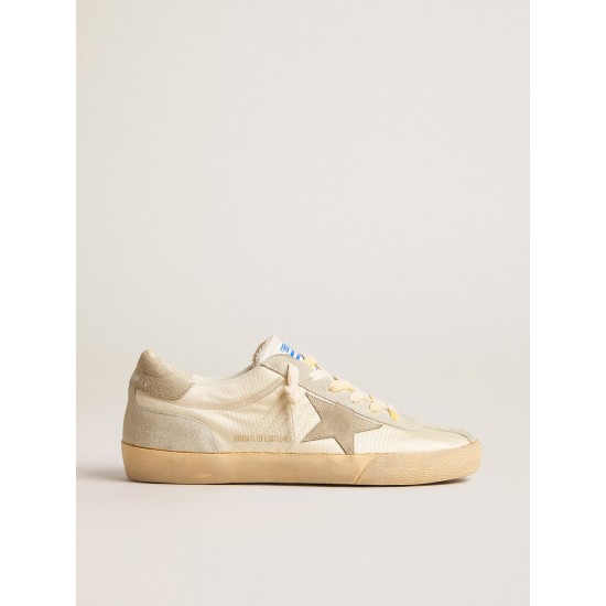 Women’s Super-Star LAB in nylon with dove-gray star and ice-gray suede inserts