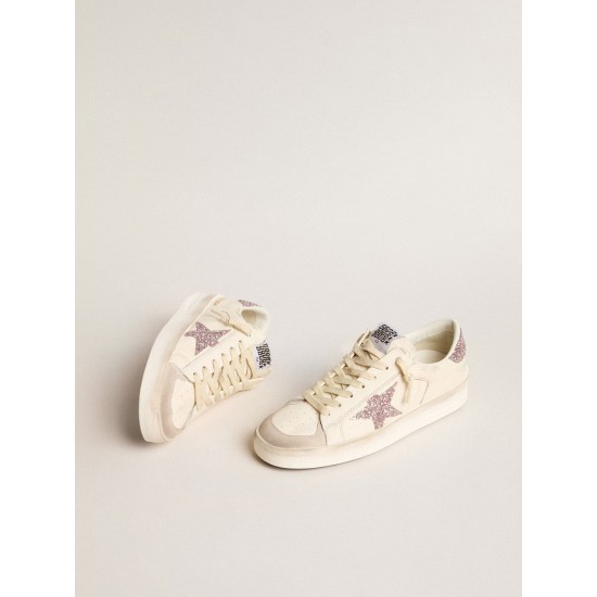 Women's Stardan in nappa and suede with pink glitter star and heel tab