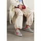 Superstar glittered distressed leather and suede sneakers