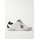 Superstar distressed glittered leather sneakers