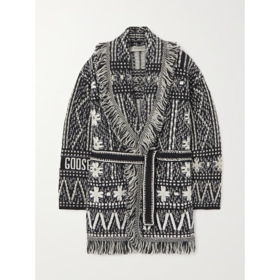 Journey belted fringed Fair Isle alpaca and wool-blend cardigan